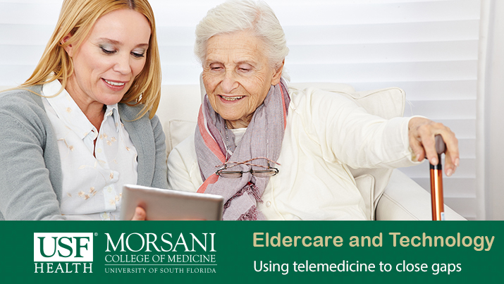 old lady and caregiver using technology