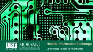 an abstract of a motherboard with medical cross showing health information being exchanged