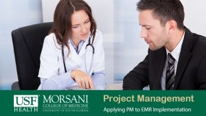 a healthcare person and a business person working together and figuring out project management
