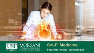 Future doctor examining a holographic cardiogram