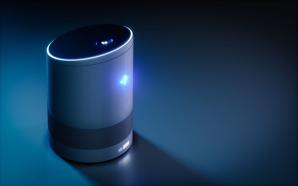 a home assistant device with a blue light