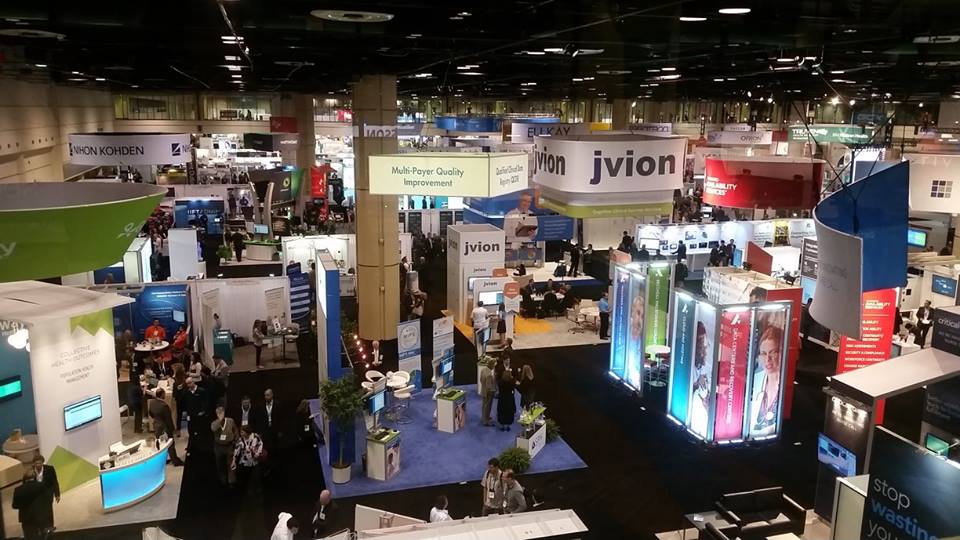 high angle shot of the himss conference booths