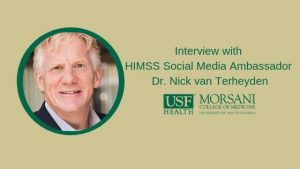 graphic of himss social media ambassador with Dr. Nick van Terheyden