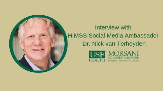 graphic of himss social media ambassador with Dr. Nick van Terheyden