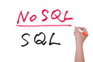 SQL or NoSQL words written on white board, Big data concept