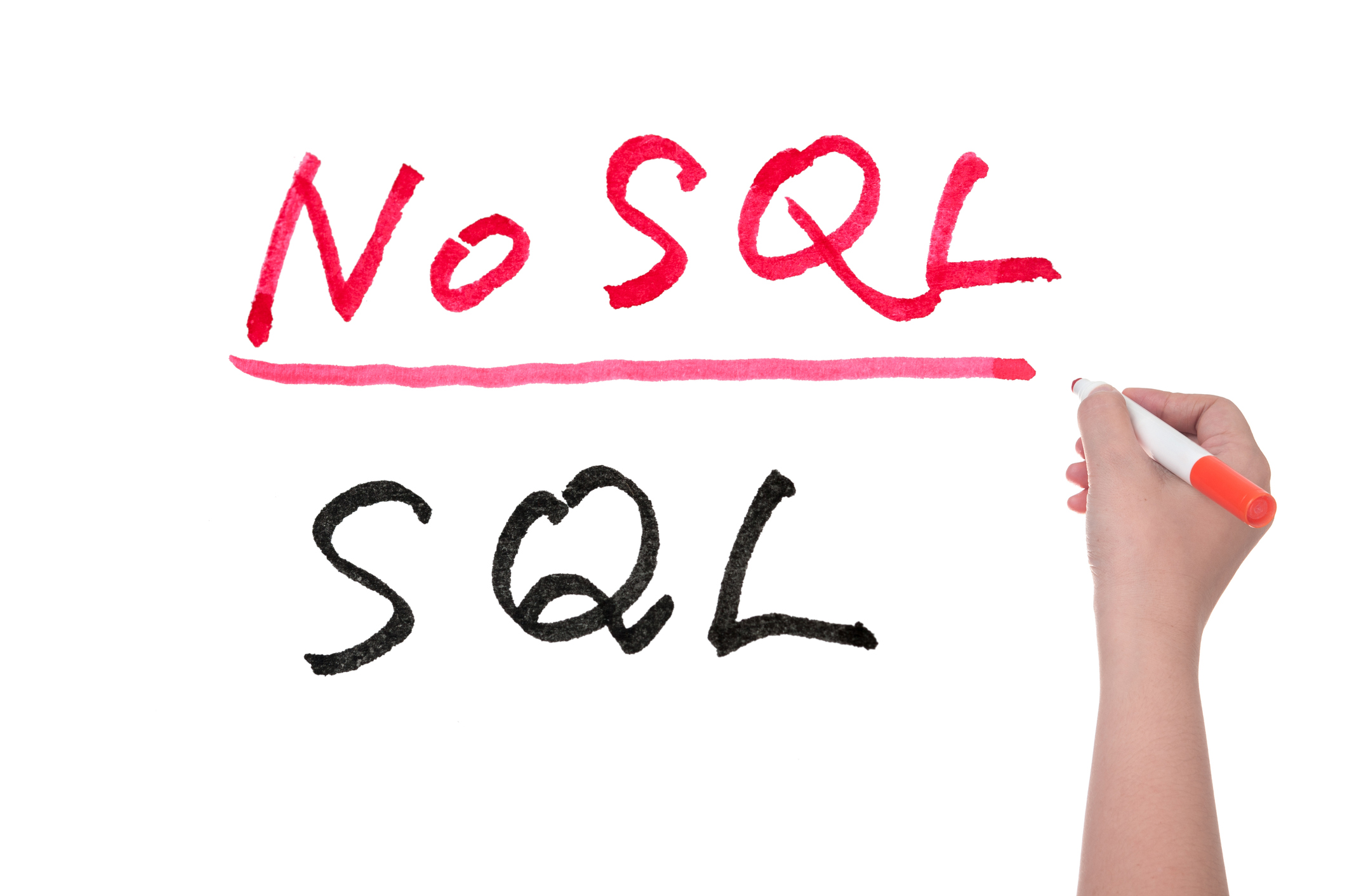 SQL or NoSQL words written on white board, Big data concept